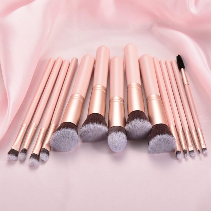 14 Piece Pink Makeup Brushes-Wooden Handle with Soft Synthetic Bristles,for Face & Eye Makeup|Professional Makeup Brushes set for Women & Girls| - Image 2