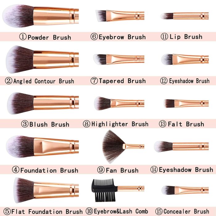 Makeup Brushes  15PCs Marble Makeup Brush Set Premium Synthetic Kabuki Powder Blush Contour Foundation Concealer Eyeshadow Brushes with Makeup Sponge Make up Tool A Grey - Image 2