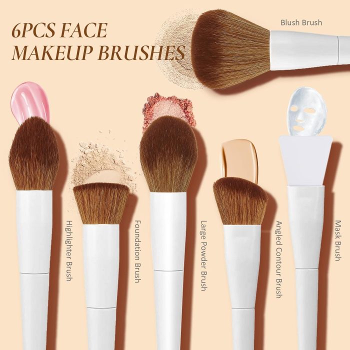 Makeup Brushes With Case 20PCs Professional Makeup Brush Set, Foundation Powder Eyeshadow Brush Set Eyebrow Concealer Contour Travel Brushes Kit with Holder & 2 Powder Puff-White - Image 2